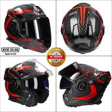 LS2 ff901 modular advant x carbon future red fibre flip front motorcycle helmet