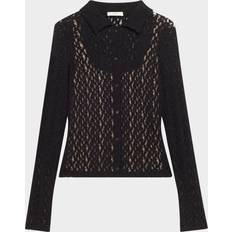 Women - Wool Blouses Vince Smocked Collared Top Black