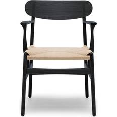 CH26 Svartlackad Naturflätat Papperssnöre Spisebordsstole Hans J. Wegner Sort Træ Køkkenstol