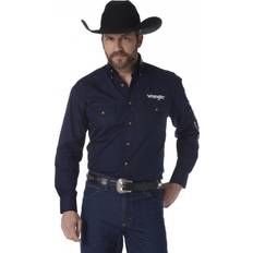 Men - Purple Shirts Wrangler Men's Western Logo Long Sleeve Snap Front Shirt, Navy