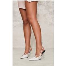 PrettyLittleThing White Cracked Pu Point Toe Multi Buckle Low Heeled Court Shoes, White