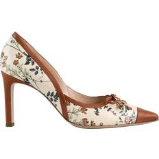 Läder Blomstertryck Pumps - Beige/Brun