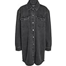 Skjortekjoler - Sort Noisy May Mellemlang kjole NMALVA L/S DENIM DRESS AZ387BL FWD NOOS till Damer sort denim