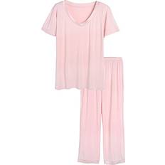 Bamboo Pyjamas ATA Latuza Women's Bamboo V-neck Short Sleeves Pajama Set Pink