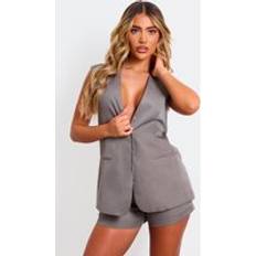 Oversize - Women Vests PrettyLittleThing Taupe Premium Tailored Woven Longline Waistcoat, Brown