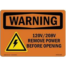 Black Workplace Signs SignMission Remove Power Before Opening Sign 12.0 H x 18.0 W x 0.1 D in Black/Orange