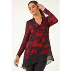 Clothing Roman Floral Chiffon Hem Blouse in Red