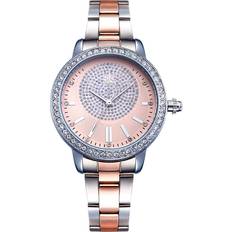 Alienwork Damen-Armbanduhr Quarz mit Edelstahl Metallarmband rose-gold Strass-Steinen Glitzer elegant