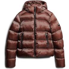 Superdry Hooded Sports Luxe Puffer Jacket, Nutmeg Brown Sheen