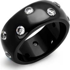 Black Rings Women IP Black Stainless Steel Ring with AAA Grade CZ in Clear