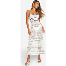 Long Dresses - White boohoo Womens Monochrome Pointelle Knitted Maxi Dress White