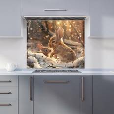 Handwash Splash Guards Winter Woodland Rabbits Glass Kitchen Splashback W600 mm x 650 mm - Purple Splash Guard 60cm