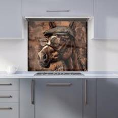 Black Splash Guards Warren Reed Dapper Horse With Tweed Cap Kitchen Splashback - Black - 900 mm x 750 mm Splash Guard