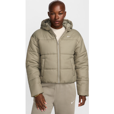 Beige - Donna Giubbotti WMNS Classic Puffer Hooded Jacket - Light Army/White