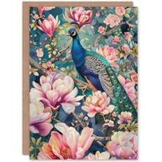 Pink Cards & Invitations ARTERY8 Peacock Bird Cherry Blossom Flower Tree Design Greeting Card Birthday Pink One Size