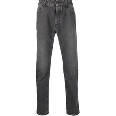 Palm Angels Bukser & Shorts Palm Angels Black Logo Print Straight Leg Jeans men Leather/Cotton/Cotton/Polyester