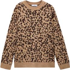 Leopard Jumpers Mango oversized round neck jumper in leopard print-Brown