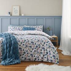 Textiles Brushed Cotton Ophelia Floral Reversible Set - (Single) Duvet Cover Blue