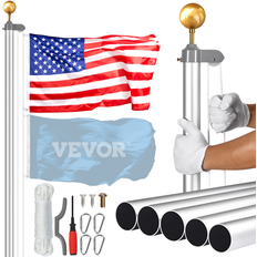 Plata Banderas y Accesorios VEVOR 25FT Detachable Flagpole Kit - American Silver