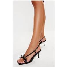 Heeled Sandals PrettyLittleThing Black PU Square Toe Bow Sling Back Mid Heeled Sandals, Black