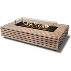 EcoSmart Fire Wharf 65 Inch Stainless Steel Burner Rectangle Teak Gas Pit Table Set in Brown/Black