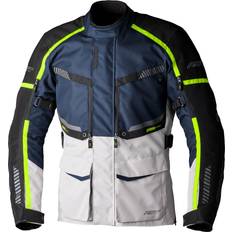 Yellow Motorcycle Jackets Rst Maverick Evo, textile jacket waterproof color: Light Grey/Dark Blue/Black/Neon-Yellow Man