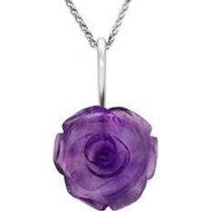 Amethyst - Silver Necklaces C W Sellors Sterling Silver Amethyst Tuberose 20mm Rose Necklace Silver