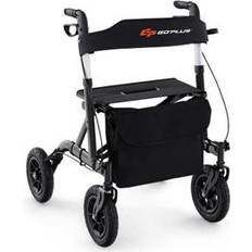 Costway Height Adjustable Rollator Walker Foldable Rolling Walker with Seat for Seniors-Black