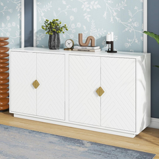 Cabinets Bed Bath & Beyond 60" Modern Large 4-Door Buffet/Sideboard With Adjustable Shelves 60.0 In. W x 30.0 In. H x 15.0 In. D Sideboard