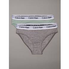 Baumwolle Slips Calvin Klein Kids' Bikini Briefs, Pack of 2, Jadeite/Grey Heather