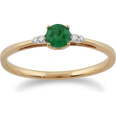 Gold Rings Gemondo Classic Round Emerald & Diamond Ring in 9ct Yellow Gold Green