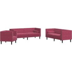 vidaXL 3-tlg. Chesterfield-Sofa-Set mit Nackenrollen Weinrot Samt Sofa 3-Sitzer