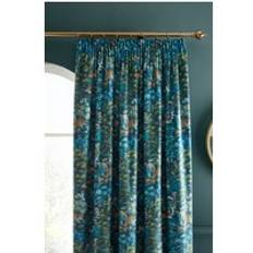 RHS Garden Walk Soft Touch Polyester Velour Pencil Pleat Curtains - Blue - 117 cm x 229 cm Drop