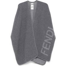 One Size - Vrouw Jassen Fendi Grå Ull Kasjmir Poncho med Logo Gray ONE