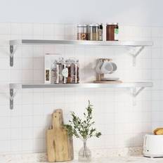 Stainless Steel Shelves vidaXL Shelves 2 pcs 100 x 23.5 x 3 cm Silver Stainless Steel Wall Shelf