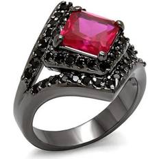 Tin Rings Women TIN Cobalt Black Brass Ring with AAA Grade CZ in Ruby