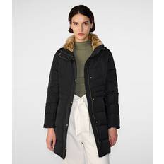 Faux Fur Coats Cole Haan womens Taffeta With Faux Fur Collar Down Coat, Black