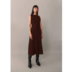 Mango Dam Klänningar Mango Midi-Dress With Decorative Stitching - Mörkbrun