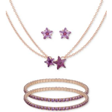 Guess Jewelry Sets Guess Silver-Tone Crystal Star Pendant Necklace, Double Stretch Bracelet & Stud Earrings Set Purple (ONE SIZE)