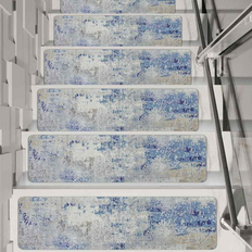 Stair Carpets 17 Stories Navy Stair Treads 15 pcs Rubber Backing Stair Runner Mats - Blue/White Polyester Blue