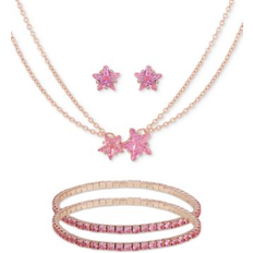 Guess Jewelry Sets Guess Silver-Tone Crystal Star Pendant Necklace, Double Stretch Bracelet & Stud Earrings Set Pink (ONE SIZE)