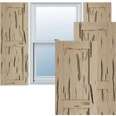 Windows Ekena Millwork 12 W x 26 H Rustic Two Equal Panel Flat Panel Pecky Cypress Faux Wood Shutters Per Pair Primed Tan Window Shutter