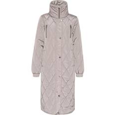 Dame - Dunfrakker & Vatterende frakker - Grå Kaffe Lindsay Long Quilted Coat With Funnel Collar Grey