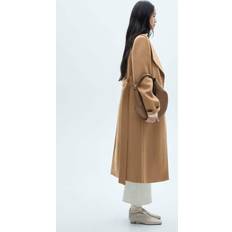 Men - Wool Coats Mango Belted Manteco wool coat brown Woman Brown