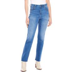 Karen Kane High Rise Raw Hem Straight Jeans - Denim