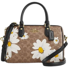 Florals Handbags Coach Rowan Satchel Bag In Signature Canvas With Floral Print - Gold/Tan Multi