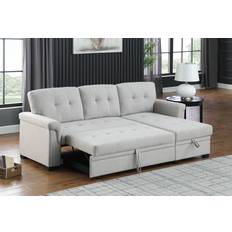 Eafurn Linen Reversible Sectional Pull Out Couch Bed with Storage Chaise and Pullout Sofabed, 3 Beige 84" Sofa 4 Seater