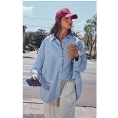 PrettyLittleThing Striped Oversized Cotton Shirt - Blue