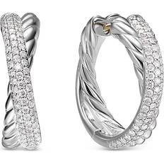 David Yurman Earrings David Yurman Crossover Hoop Earrings in Sterling Silver with Diamonds, 22.4mm (OS)