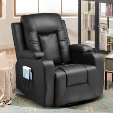 Armrests Armchairs Comhoma Recliner Chair Swivel with Cup Holders Heat and Massage Single Sofa Seat with Side Pockets (Black) Armchair